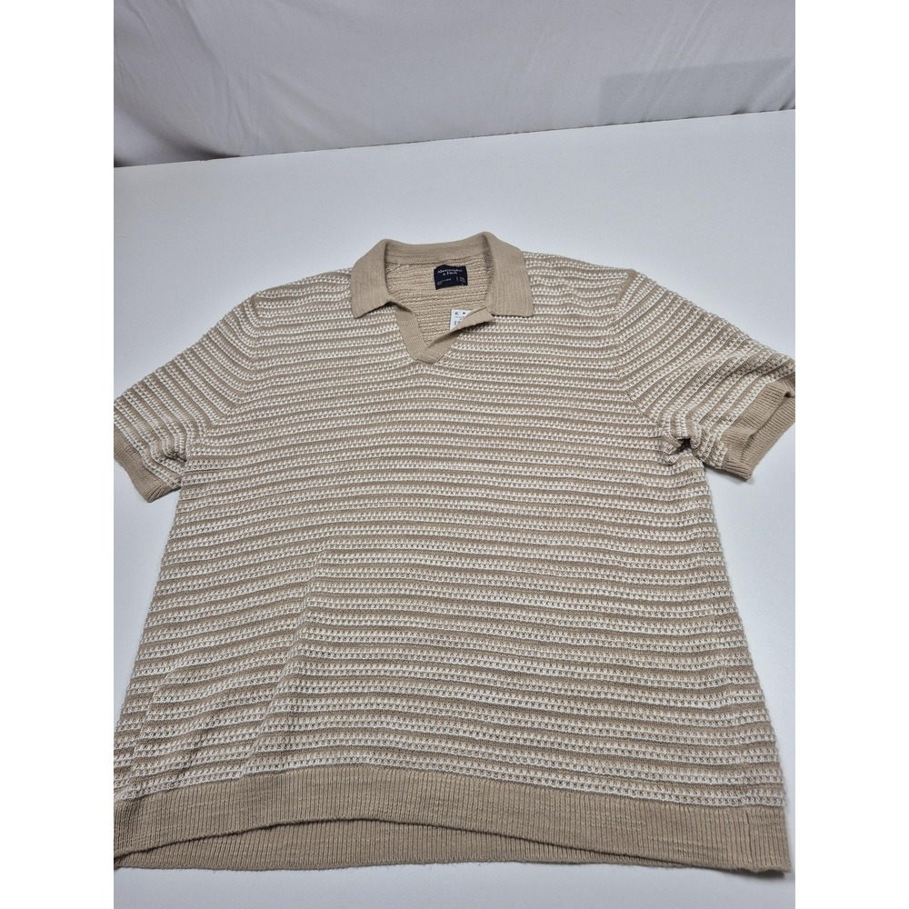 Abercrombie & Fitch Sweater Mens 2XL Beige Cotton Collared Knit Short Sleeve NWT
